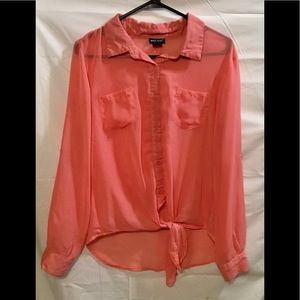 Wet Seal Coral Long Sleeve Button Up Sheer Blouse
